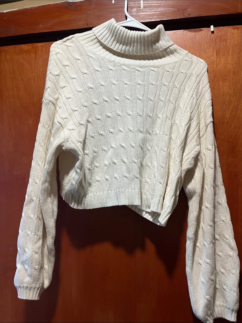 Classic Cable-Knit Cropped Turtleneck Sweater - Cream